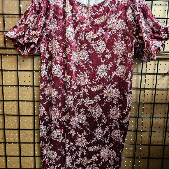 Moa Moa Burgundy Floral Long Sleeve Dress - Picture 1 of 4
